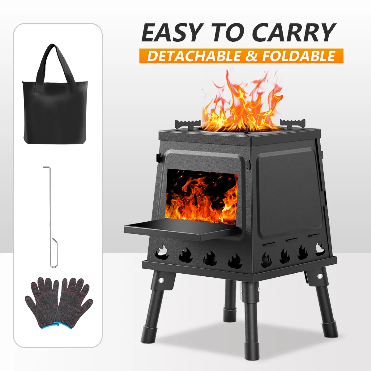Portable Compact Cast Iron Wood-Burning Stove - Portable Backpacking Stove with Efficient Burning Design, Easy to Transport Camping Cooking Gear for BBQs, Outdoor Hiking Supplies