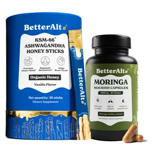 BetterAlt KSM-66 Ashwagandha Honey Sticks + Moringa Capsules | 30 Sticks + 120 Capsules | Dietary Supplement