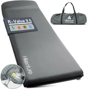 Self Inflating Sleeping Pad for Camping, 3'' Ultra Thick Camping Pad with Pillow, 9.5 R-Value Insulated Camping Mattress, 4-Season Inflatable Foam Camping Mat for Car, Tent, Cot