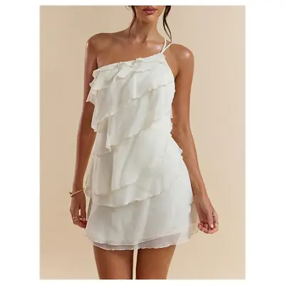 anaisa one-shoulder draped mini dress cream Our girl @kayelytla is GLOWING in the Anaisa One-Shoulder Draped Mini Dress  Cream  #selfieleslie