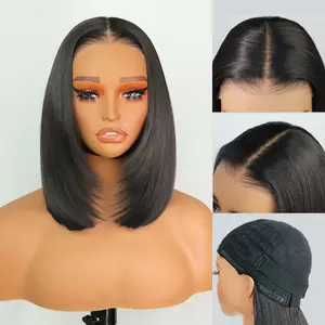 Synthetic Wear And Go 9x7 Glueless Short Bob Straight Layered Cut Lace Front Straight Wig Pre Plucked Pre Cut Clean Hairline with Tiny Knots Heat-resistant Synthetic Hair