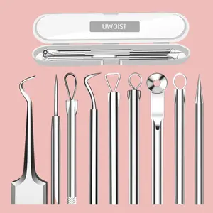 5PCS Blackhead Remover Comedone Extractor, Curved Blackhead Tweezers Kit, Professional Stainless Pimple Acne Blemish Removal Tools Kit for Manual