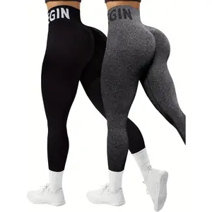 2PackSeamlessHighWaistSportsLeggings,KnitHighStretchLetterPrintYogaGift