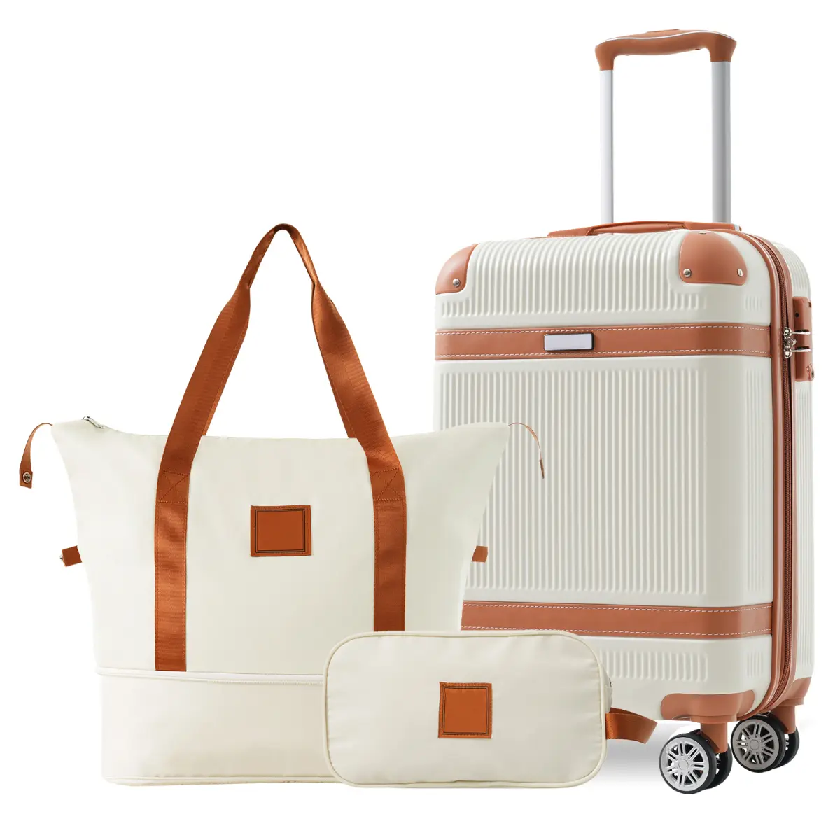 Hardshell Luggage Set 3-Piece, 20 Inch Carry-On Suitcase with Spinner Wheels TSA Lock, Lightweight Durable ABS for Travel Business, Cream
