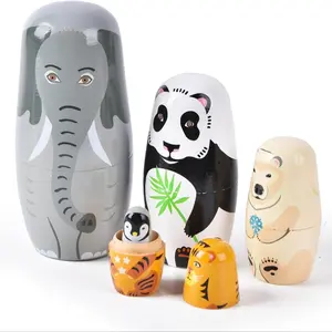 Russian Nesting Dolls Set, 5 Pieces 6 Inch Wooden Stacking Toys, Handmade Kids Craft, Christmas Home Wedding Party Decor, Elephant Design