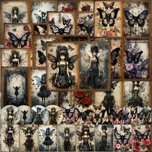 Gothic Butterfly Fairy Pattern Papers & Stickers Set, Sticker Packs, 58pcs/set Including 12pcs Scrapbook Paper & 46pcs Sticker, Perfect for Mini Gift Packaging, Bullet Journaling, Arts Crafts, Scrapbooking Supplies