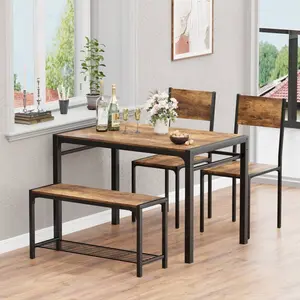 4 Piece Dining  Counter Height Kitchen Table  With 1 Table,2 Chairs And 1 Bench With Stroage Rack For Small Place Or Dining Room And Restaurant