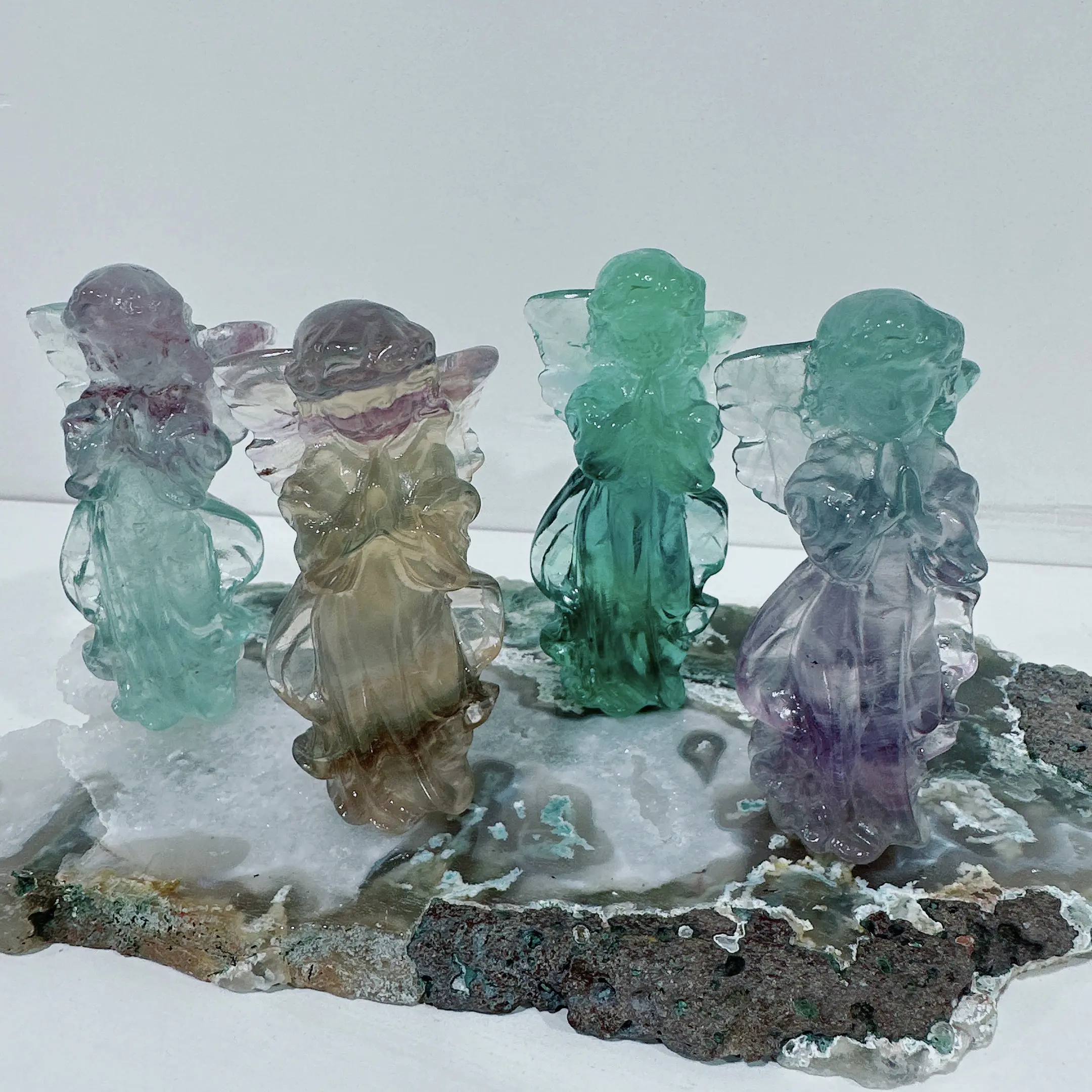 Natural Crystal Fluorite Angel Home Ornament, Wholesale Natural Crystal Jewelry Accessory, Ships in Assorted Colors, Any Color, Crystal Enthusiasts