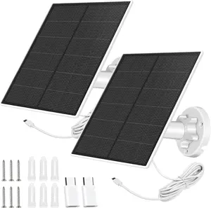 BORNERWHITE 2 Pack Solar Panel for Security Camera, 5W USB Solar Panel Compatible with Rechargeable Battery Camera with Micro USB or USB-C Port,Camera Solar Panel with IP65 Waterproof, 360° Adjustable Bracket, 9.8ft Cable