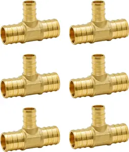 6-Pack 3/4" X 3/4" X 1/2" PEX Reducing Tee Brass Crimp Fitting, No Lead Brass