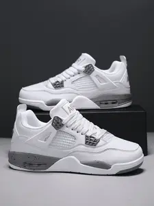 Breathable Leather Mesh Sport Shoes, Shock Absorption, Anti-Slip Sole, Unisex Basketball Shoes, Outdoor & Skateboarding Shoes