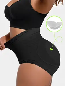Women's Plain Contrast Lace High-Waist Shapewear Shorts with Hip Padding, BBL Fajas Butt Lifter & Tummy Control Boyshorts, Premium Removable Pads Hip Enhancer, Perfect for Dresses & Skirts, All-Day Comfort, Essential Beige Lingerie Set Staple