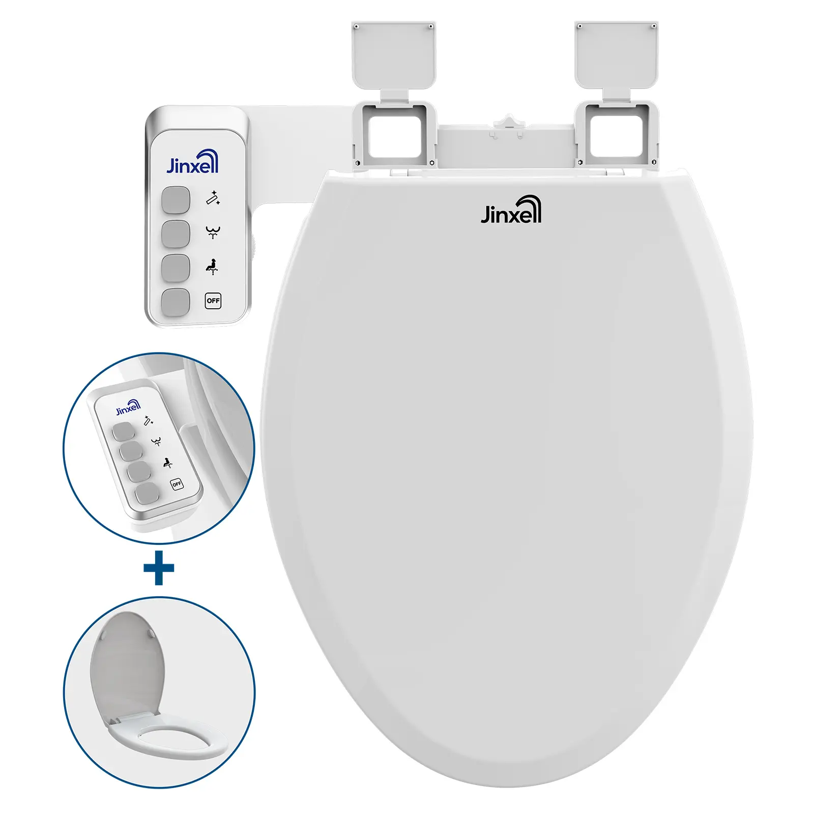Jinxell Standard Indoor Non-Electric Bidet Toilet Seat & Cover, Rectangular, Self-Cleaning Dual Nozzles for Feminine & Rear Wash, Adjustable Water Pressure, Slow-Close Lid, Easy Installation, 360° Function, 360° Self-Clean