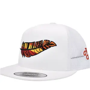RP Feather 3D Embroidered Cotton Snapback Hat with Flat Bill and Five-Panel Design