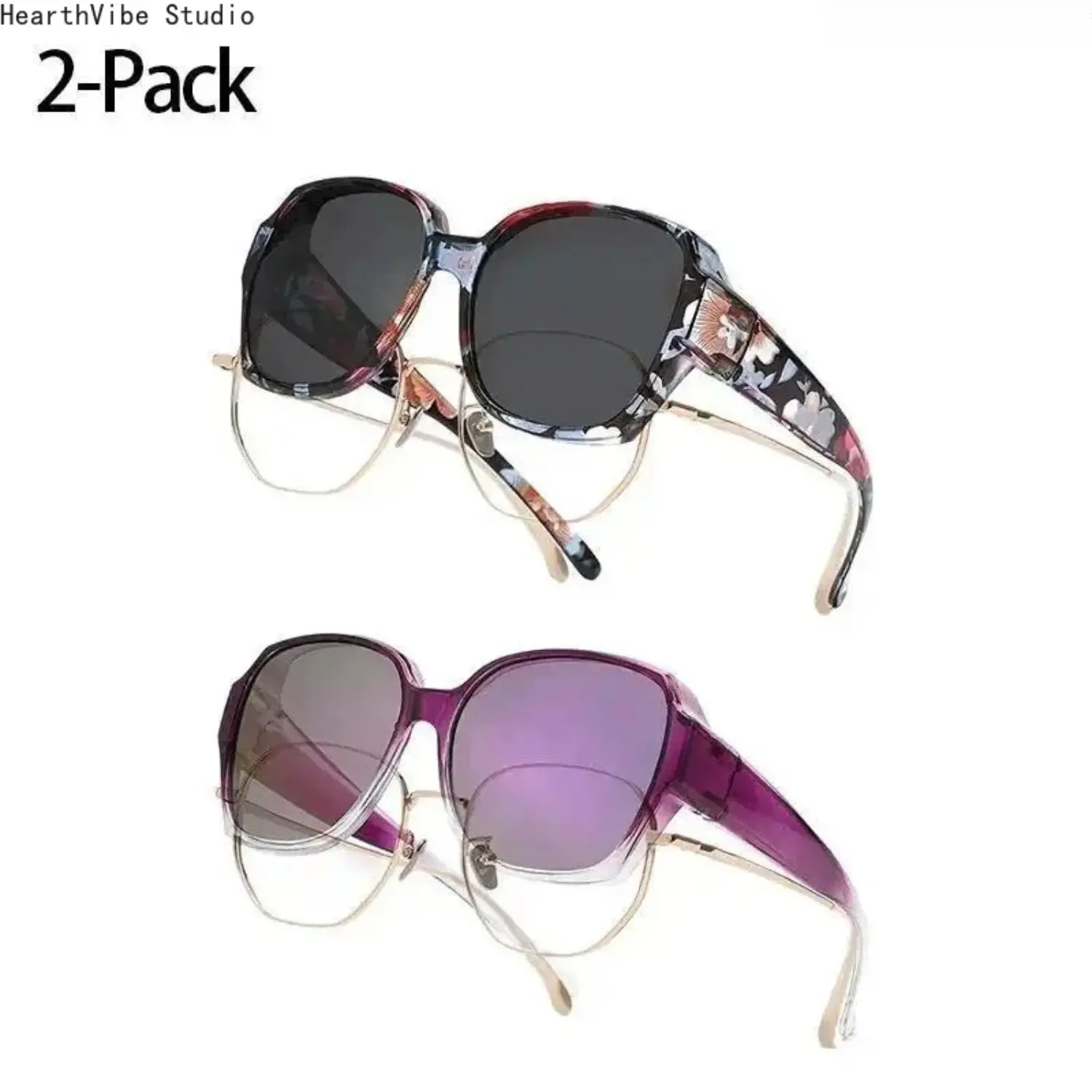 2-Pack Oversized Polarized Fit Over Sunglasses Stylish Geometric Angular Frame UV400 Anti Glare Wear Over Prescription Glasses Men Women Outdoor,summerwins,father'sdaygifts,campingessentials,campinggear