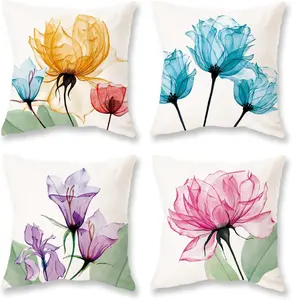 Spring Floral Pillow Covers 18x18 Set of 4 Summer Outdoor Decor Throw Pillows for Sofa Couch Decorations