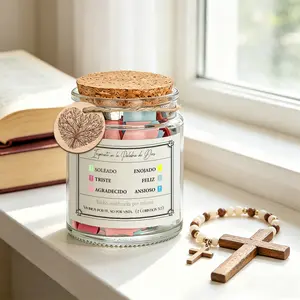 1 Set Spanish Emotional Bible Verse Jar with Color Coded Scripture Cards, Inspirational God’s Word Notes in Spanish for Different Moods, Christian Religious Gift, Simple Frame Print & Heart Tree Charm, Cork Lid Glass Prayer Jar