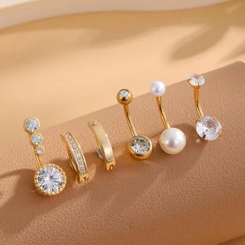 Faux Pearl & Rhinestone Decorated Belly Ring, Punk Belly Piercing for Women & Girls, Party, Daily Clothing Decor, Trendy All-match & Exquisite Jewelry for Birthday Gift, Body Jewelry