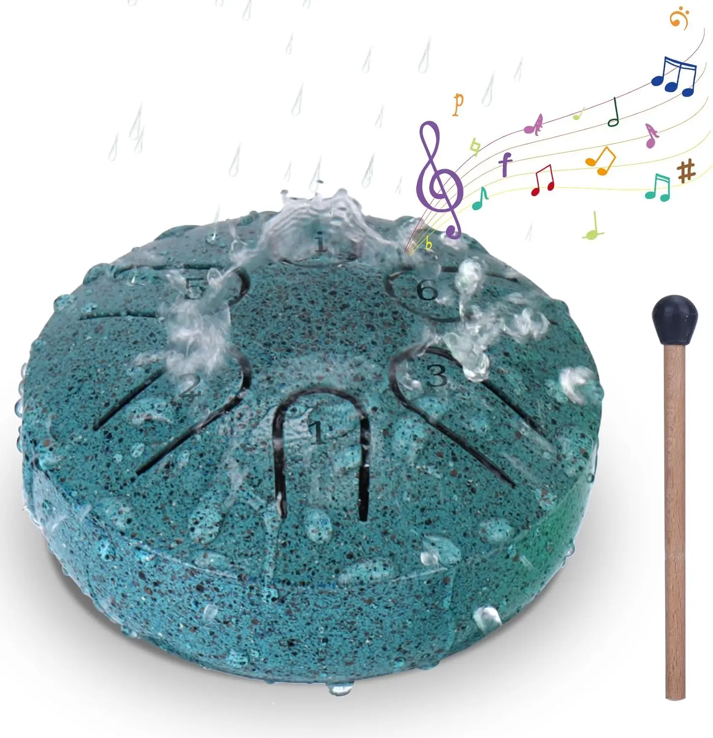 Steel Tongue Drum Rain Chime, 3 Inch 6 Notes Mini Drum, Ideal Gift for Family Friends Yoga Garden - Malachite Green