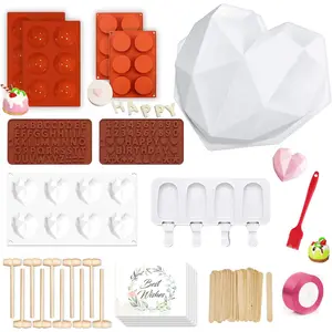 Molds Set,Large Breakable Heart Mold,2.6in Hot Cocoa Bomb Mold,Round Oreo Molds for Baking,Popsicle Cakesicle Molds,Letter Molds, for Easter,Summer Vacation,Birthday