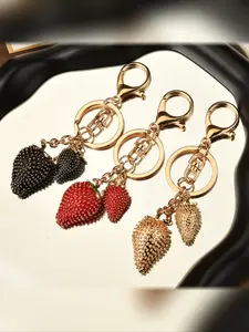 Fashionable Small Strawberry Design Fruit Keychain for Women, Cute Alloy Key Ring, Bag Decoration, All Seasons Accessory, Keychain For Bags