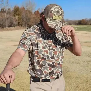 Mens Trendy Camo Golf Polo Shirt Modern Camouflage Pattern Breathable Golf Polo for Men