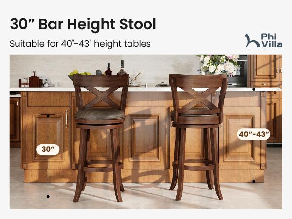 PHI VILLA 30 inch Bar Height Stools Set of 2/3/4,Swivel Wooden Barstools Tall Upholstered Faux Leather Barstool with Back,Vintage Bar Height Chairs,Dark Brown Kitchen Stools
