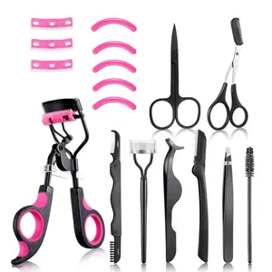 17-piece Eyelash Curler Set: Eyelash Curler, Eyelash Comb, Separator, Extension Tweezers, Eyebrow Brush, Scissors, False Eyelash Applicator, Eyebrow Trimmer, Silicone Replacement Pads for Women Curling (Purple)