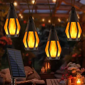 Solar-powered outdoor string lights for Christmas decorations (flame effect), 15 bulbs (32 feet) patio lights, waterproof warm white light, ideal holiday gift for decorating Christmas trees, Christmas parties, gardens, patios, and fun decorative lights.