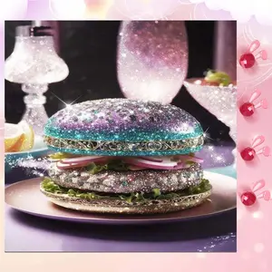 5D DIY Full Drill Round Diamond Painting - Diamond Art Painting Kit Diamond Hamburger Mosaic, Canvas - DIY Decorative Painting, Home Wall Decor, Suitable for Halloween and Christmas, Birthday and Anniversary Gifts