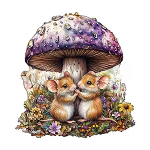 Mice and mushrooms Wooden Jigsaw Puzzle for Adults and Kids Unique Shape Animal Wood Puzzles Challenging Puzzle, Family Game Creative Gifts，Laser-Cut Durable HDF Wood Puzzle summerwins