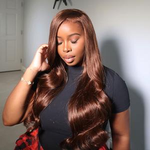 Human Hair Wig Chocolate Brown Glueless 13x6 Lace Front Wig Natural Hairline Arabella 220% Density 4# Put on Go Pre-Cut Lace Beginner Friendly Drawstring Wig