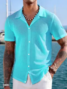 Men's Summer Short Sleeve Knitted Polo Shirts Solid Color Lapel Collared Button Down Top Eyelet Design Breathable and Soft Commuting Workout Outdoor Activities Music Festival