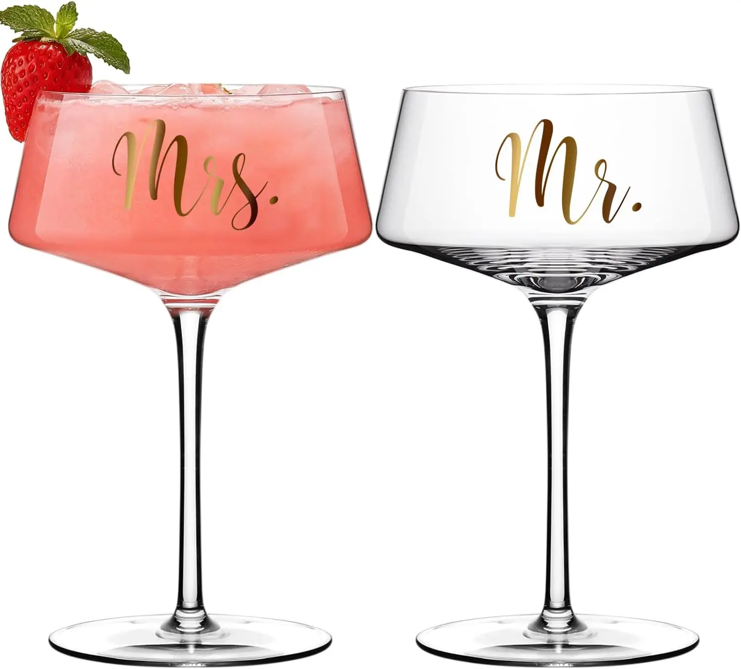 Mr and Mrs Martini Coupe Glass Set - Home & Party Supplies for Couples, Ideal Wedding, Engagement, Anniversary Gifts (Margarita-Compatible)