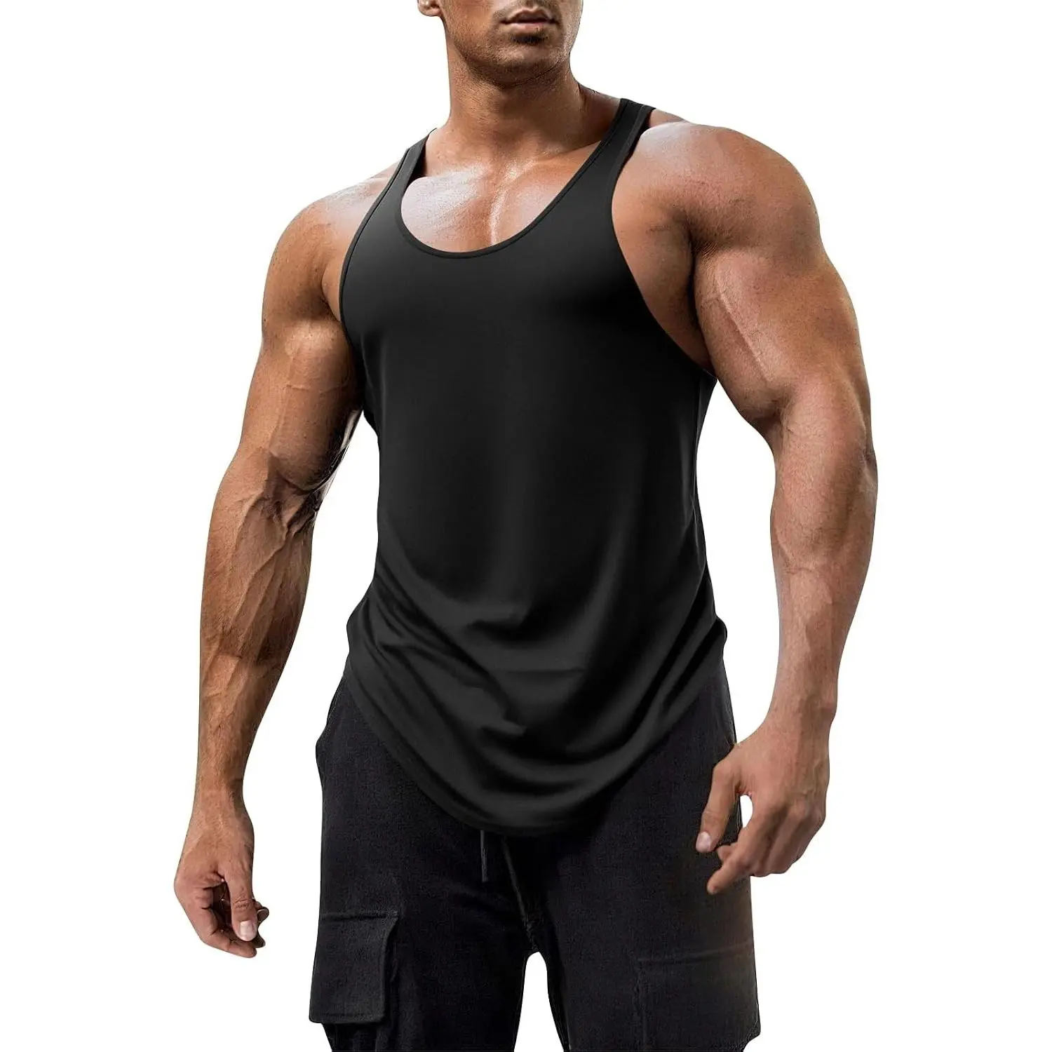 Mens Workout Tank Tops Fitness Bodybuilding Sleeveless Gym Muscle Stringer Shirts