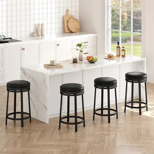 Garvee Set of Modern Mid-Century Style Swivel Bar Stools, Available in Black and Brown, with PU Leather Upholstery, Metal Frame, Padded Seat, No Backrest, 65 cm Height, Ideal for Kitchen, Bar, or Restaurant