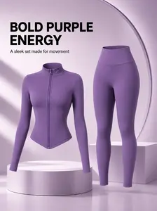 CKG Women's 2-Piece Sun Protection Activewear Set - Lightweight Zip-Up Jacket, High-Waist Leggings, Breathable Stretch Outfit for Running, Outdoor Sports Sauna Jogging Set Solid Tracksuit Set Seamless Gym Set