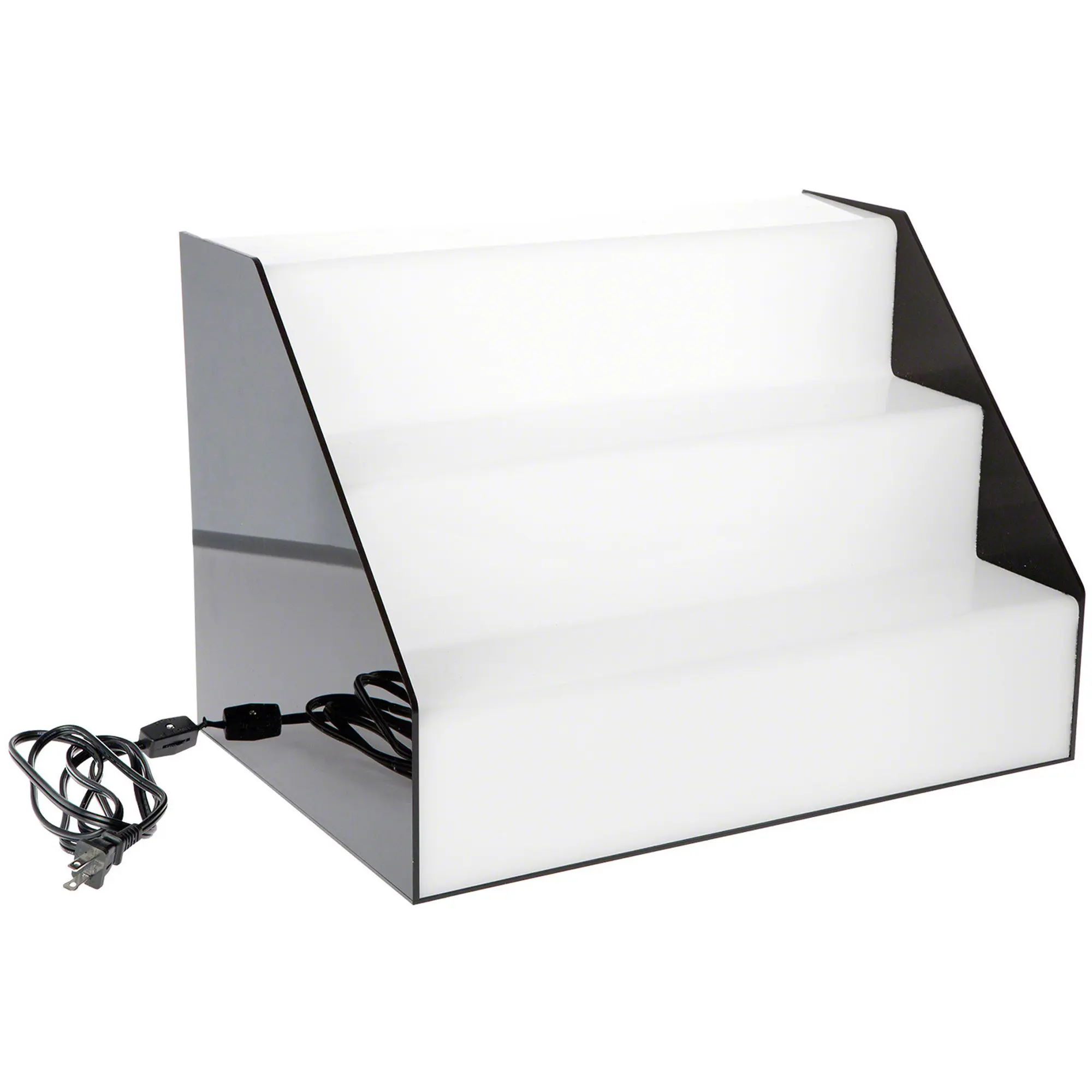 Plymor Black/White Acrylic 3-Step Display Stairs (Backlit), 12.5" H x 18.25" W x 12.5" D