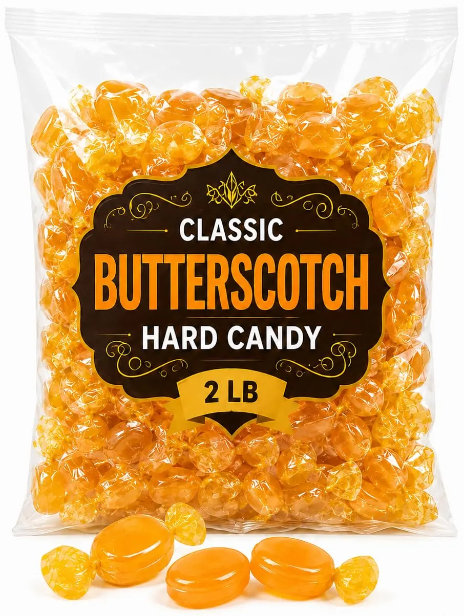 Butterscotch Hard Candy 2 LB Bulk Bag ~150 Pcs, Old Fashioned Creamy Discs | Individually Wrapped Butter Scotch Candies for Candy Bowls, Office Snacks, Parties, Long Lasting Flavor, Nostalgic Treat