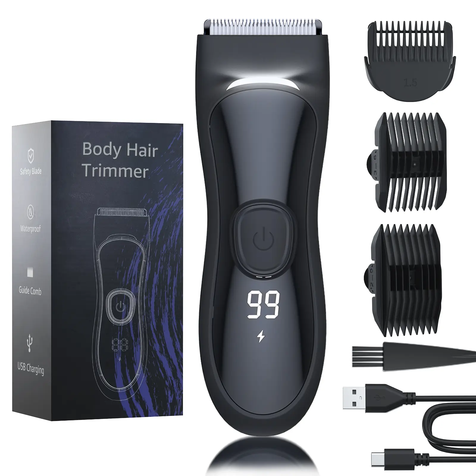 4 in 1 Premium Electric Bodyand Hair Shaver - Groin Hair Trimmer, Ball Trimmer for Men with Replaceable Ceramic Blade Heads, USB Recharge, 70 Minutes Shaving,Waterproof, Safe & Gentle Trimming,  best gifts for men