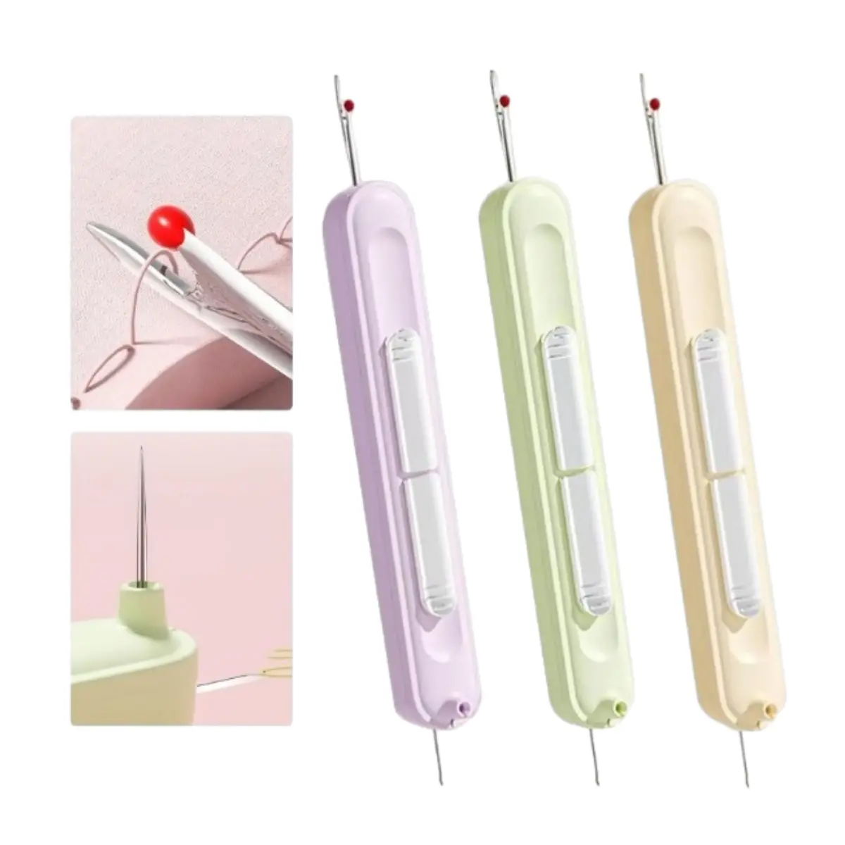 Needle Threaders, 3PCS 2 in 1 Needle Threader Seam Ripper for Hand Stitching, Upgraded Automatic Needle Threader with Stretchable Thread Insertion Needles, Sewing Supplies, Sewing Stitch Remover Tool