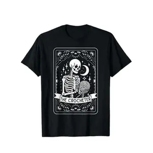 Crochet Skull Tarot Card T-Shirt, Perfect Gift for Knitting & Crochet Enthusiasts, Unique Design Craft Hobbyist Tee