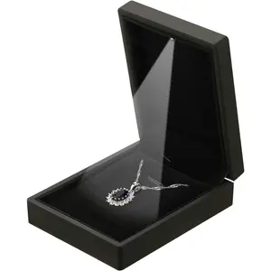 LED Light Pendant Necklace Gift Box, Velvet Jewelry Storage Display Case for Proposal Engagement Wedding Anniversary Birthday Valentine's Day (Black)