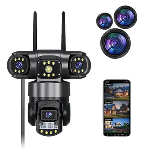 360° Triple Lens Rotating Outdoor Security Camera, 2.4G WiFi Security Camera with Motion-Detection, Home Security & Surveillance System