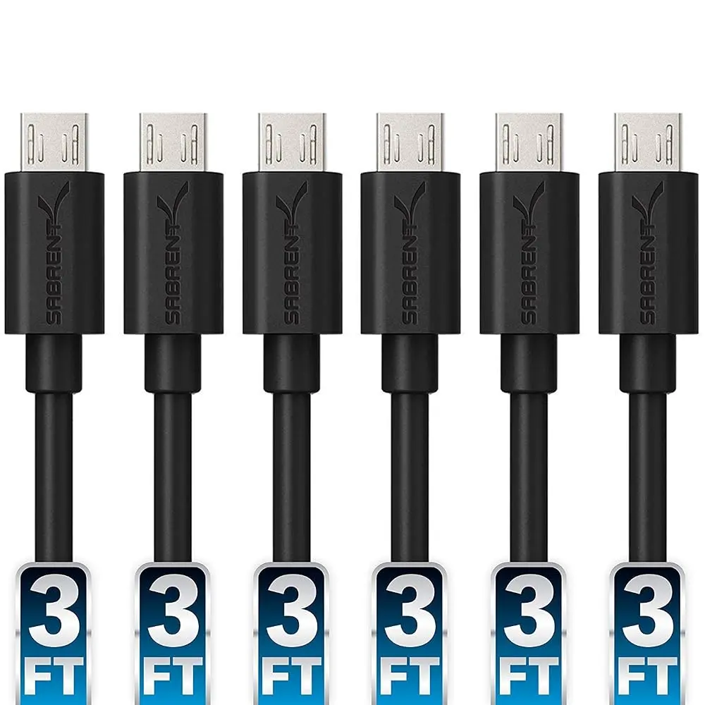Sabrent 6-Pack 22AWG Micro USB Cables USB 2.0 A Male to Micro B Sync and Charge Cables 3ft Black