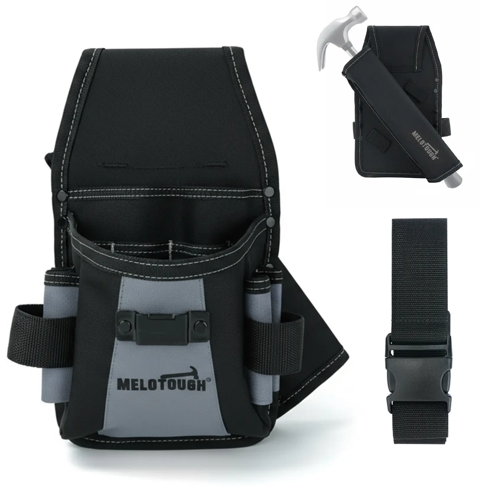 MELOTOUGH Professional Tool Belt Pouch - 14 Tool Pockets, Detachable Hammer Loop, Organizer for Electricians, Roofing & HVAC Work, Tool Bag Organizer