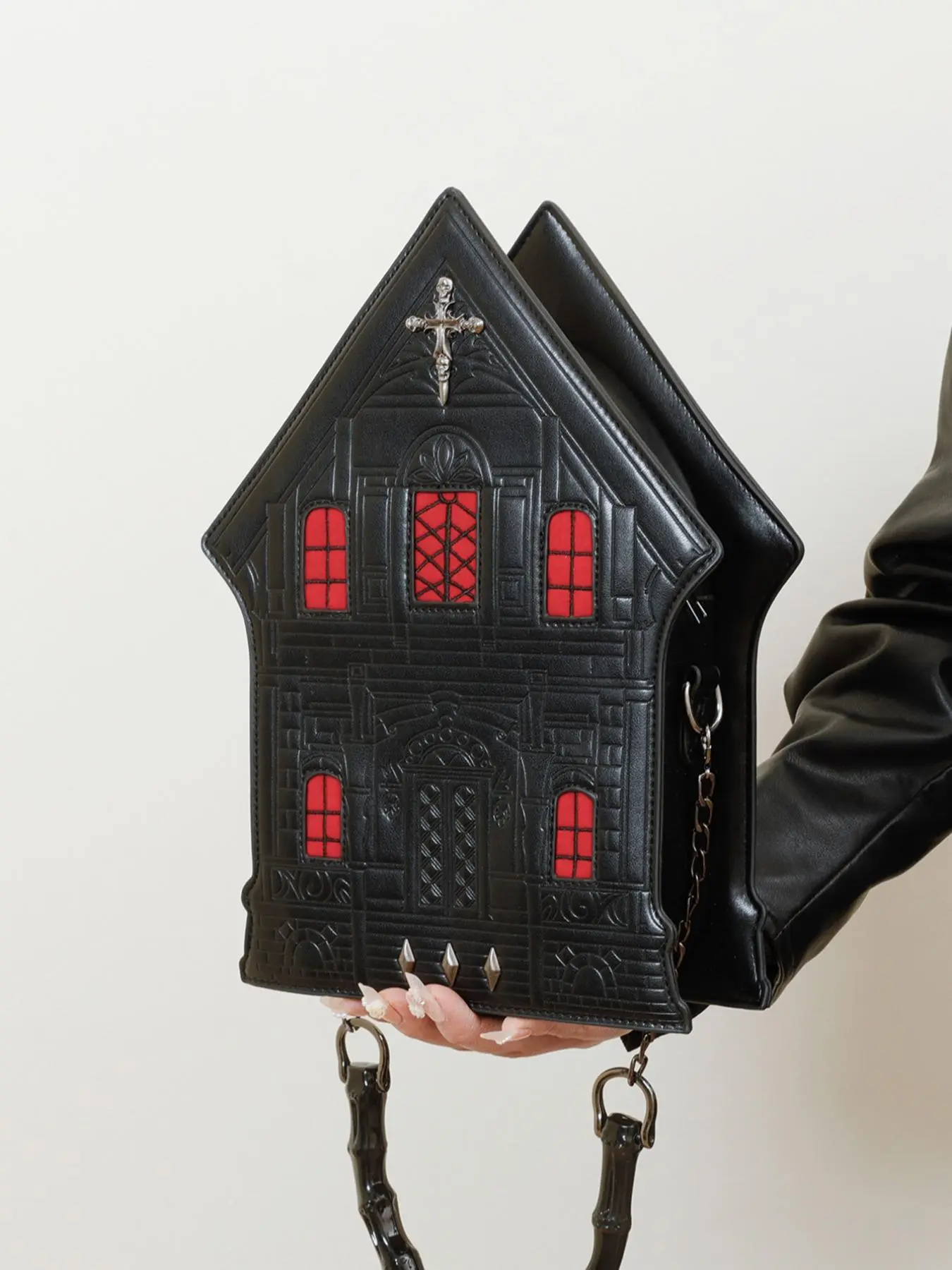 Women's Gothic Style Castle Design Crossbody Bag, Castle Design Niche Handbag, Personalized Willow Nail Cross Shoulder Bag, Casual Crossbody Bag, Crossbody Purse