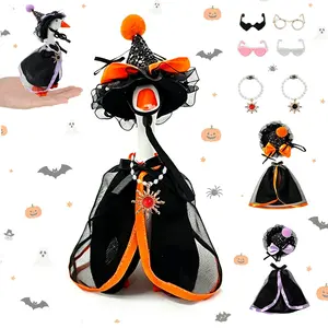 7 Inch Halloween Mini Desk Goose Costume Set with Witch Hat Shaped Hat and Halloween Color cloak Dress for Magnetic Statue Key Holder Decor