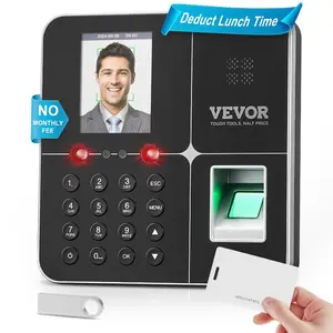 VEVOR Time Clocks for Employees Small Business with Face, Fingerprint, RFID and PIN Punching in One, Biometric Time Clock with 5 RFID Cards USB Drive, Automatic Punch In/Out, No Monthly Fees