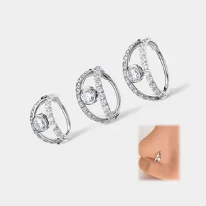 Oufer 20G Double Nostril Nose Piercing Hoop Ring with CZ Center 316L Stainless Steel Hinged Segment Unique Design Wearable Jewelry
